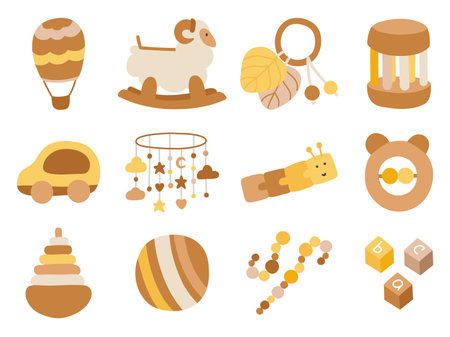 Cute set of educational toys for newborns and toddlers. Baby collection for poster, invitation, scrapbook.のイラスト素材
