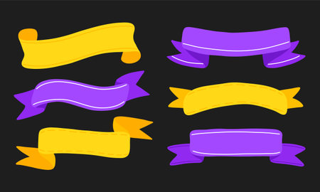 Festive set horizontal ribbons, badges, labels, bows. Isolated for postcards, posters, posters, design.のイラスト素材