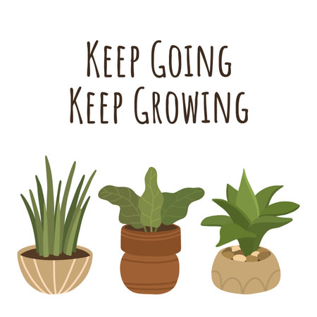 Motivation postcard with tropical houseplants in pot. Design for postcard, greeting card, poster, invitation, concept, flyer, card, leafletのイラスト素材