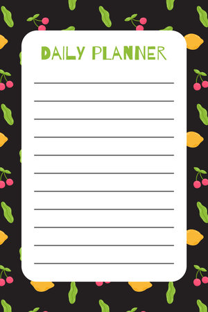 Summer daily planner template with cute sweet cherry and lemon. Hand drawn flat cartoon elements. Vector illustrationのイラスト素材