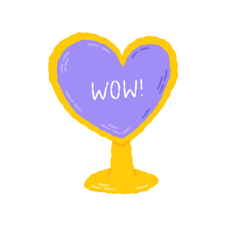 Yellow mirror in the shape of a heart on a leg 00s, 2000s. Hand drawn flat cartoon element. Vector illustrationのイラスト素材