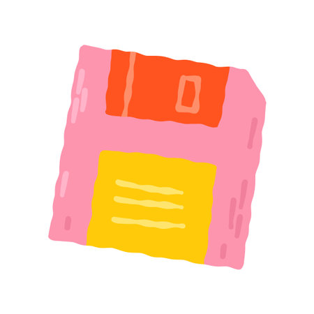 Cute pink floppy disk 00s, 2000s. Hand drawn flat cartoon element. Vector illustrationのイラスト素材
