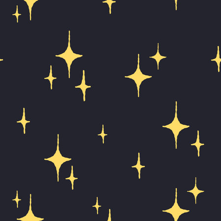 Baby cute seamless pattern with space elements on dark background. Hand drawn flat cartoon style. Vector illustrationのイラスト素材
