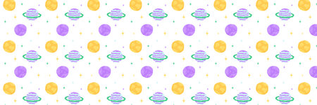 Baby cute seamless pattern with space elements on white background. Hand drawn flat cartoon style. Vector illustrationのイラスト素材