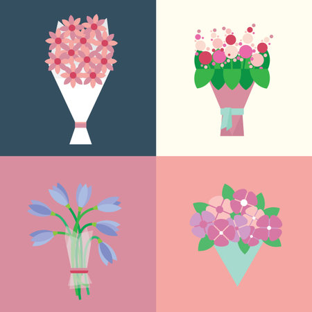 flat banners with flowers, bouquets, celebrationのイラスト素材