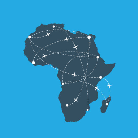 Vector map of the africa. Africa map with the trajectories of aircraft.のイラスト素材