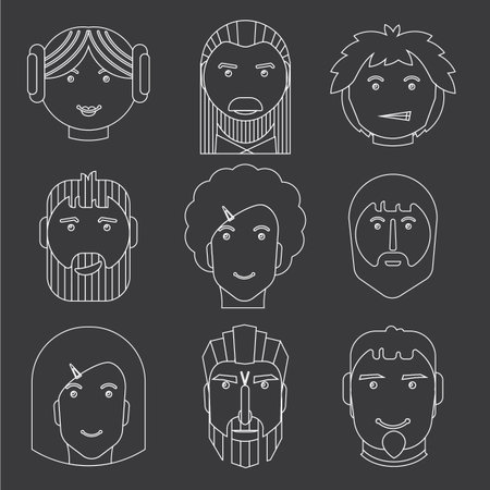 Set of stylized human faces. Flat.のイラスト素材