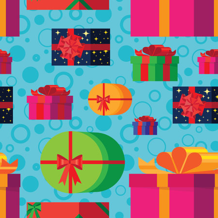pattern with colorful, bright gift boxes.のイラスト素材