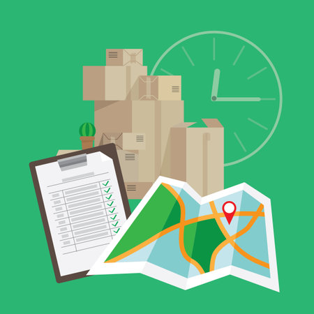 Illustration of the delivery card, invoice, boxesのイラスト素材