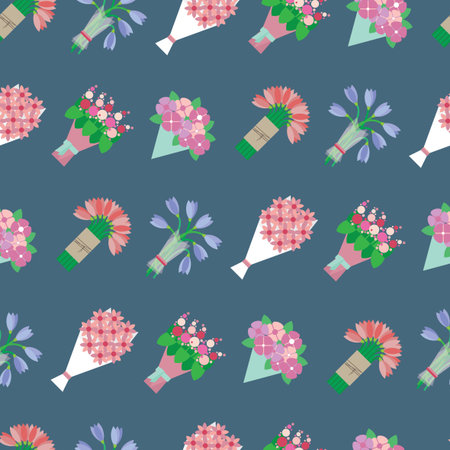Flat pattern of different flowers seamless background blue.のイラスト素材