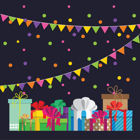 Template for your congratulations on the design of gift boxes with bowsのイラスト素材