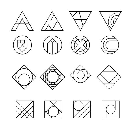 geometric abstract contour shapes, with different combinations of lines inside the shape.のイラスト素材
