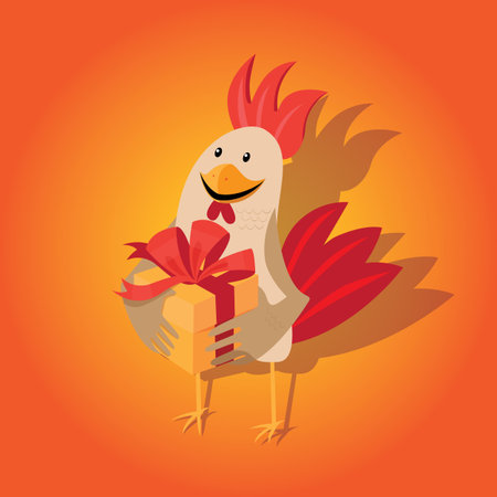 Funny card with a rooster in cartoon style.のイラスト素材