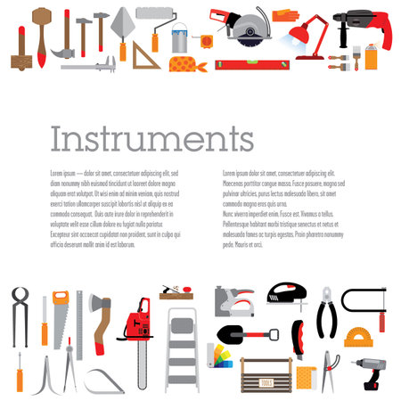 Template with tools. Decorated with various tools, with space for text and header. The colour version.のイラスト素材