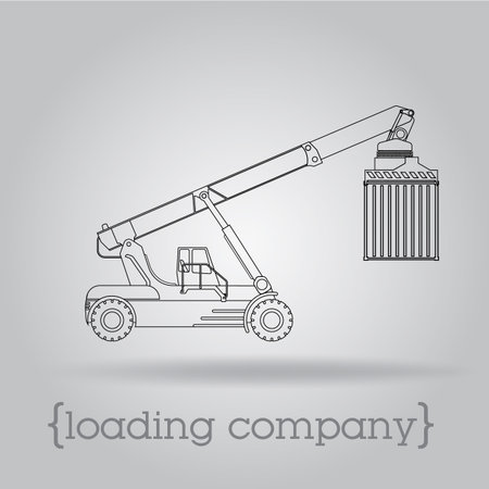 forklift for containers. Made in the lines of the loader, shown with the container and an extended boom. The background is gray.のイラスト素材
