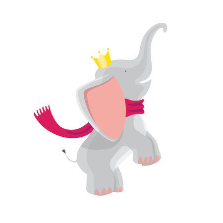 Cute Baby Elephants in a crown and scarf.のイラスト素材