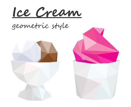Ice cream in a white ramekin. Geometric style. Vectorのイラスト素材