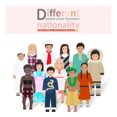 little children of different nationalities in costumes, vector illustrationのイラスト素材