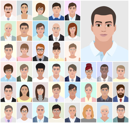 Portrait men, business people, the questionnaire of the employee, vector illustrationのイラスト素材