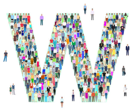 Letter W, group of people, different people, vector illustrationのイラスト素材