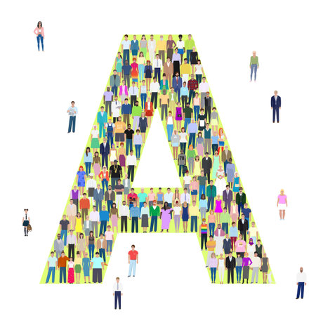 Letter A, group of people, different people, vector illustrationのイラスト素材