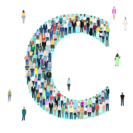 Letter C, group of people, different people, vector illustrationのイラスト素材