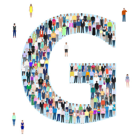 Letter G group of people, different people, vector illustrationのイラスト素材