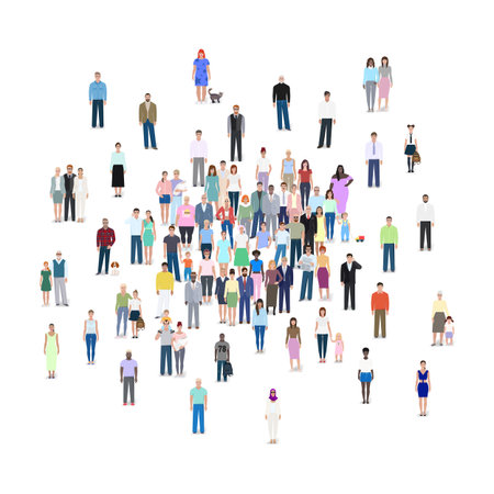 Crowd of people, detailed drawing, vector illustrationのイラスト素材