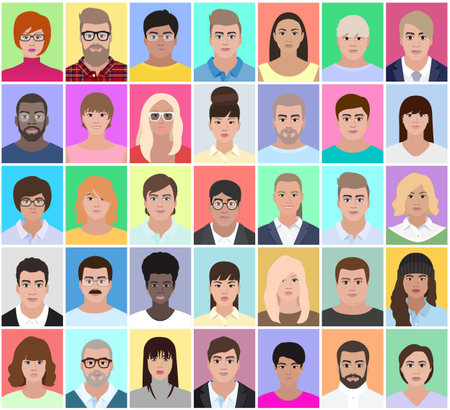 Portraits of adults people, colorful background vector illustrationのイラスト素材