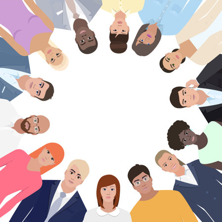 Group of people standing in a circle, selfie vector illustrationのイラスト素材