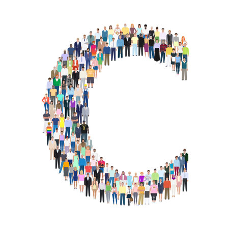 Letter C, group of people,  vector illustrationのイラスト素材