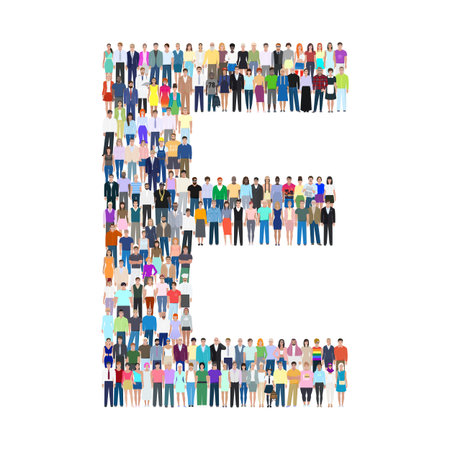 letter e made of people vector illustration isolated on white background.のイラスト素材