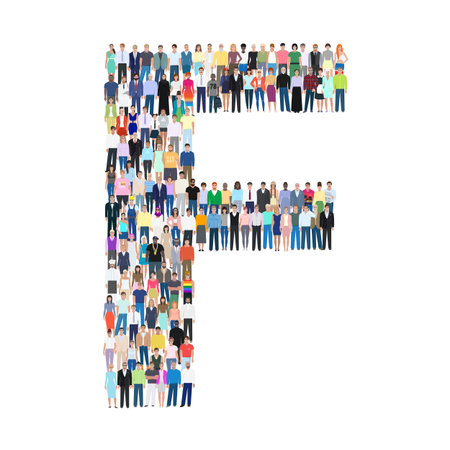 letter f made of people vector illustration isolated on white background.のイラスト素材