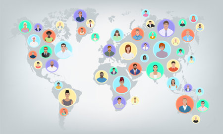 Icons of people on the map vector illustrationのイラスト素材