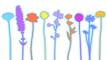 Different wildflowers abstract silhouette vector illustrationのイラスト素材