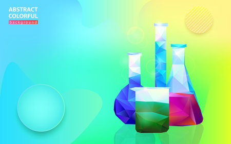 Four colorful vessel flask on bright medicine background, vector illustrationのイラスト素材
