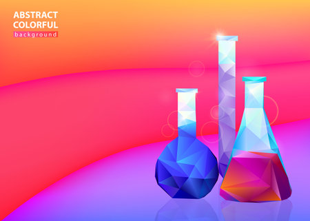 Three colorful vessel flask on bright medicine background, vector illustrationのイラスト素材