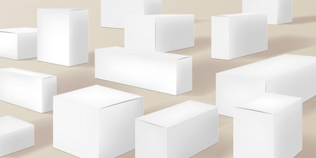 White cardboard boxes, set of illustrations, background vector illustrationのイラスト素材
