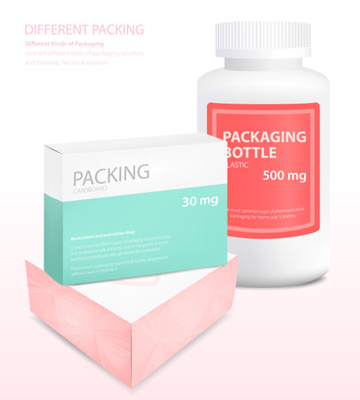 Different types of packaging, box, jar, vector illustrationのイラスト素材