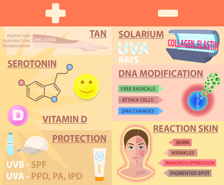 Sun, skin effect, pros cons, vector illustrationのイラスト素材