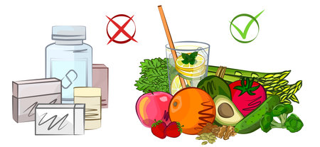 Medicine, proper nutrition, diet vector illustrationのイラスト素材