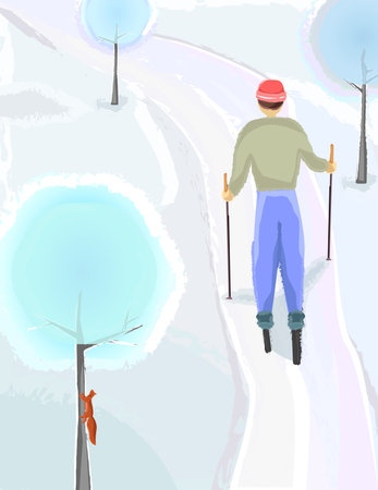 Skier rides Park, recreation vector illustrationのイラスト素材