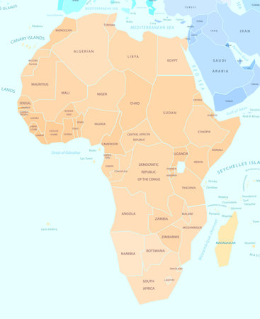 Mainland Africa map with names, vector illustrationのイラスト素材