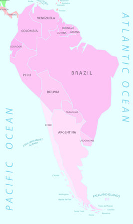 South America map with names, vector illustrationのイラスト素材