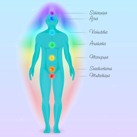 The seven energy centers of the human, chakras. Vector illustrationのイラスト素材