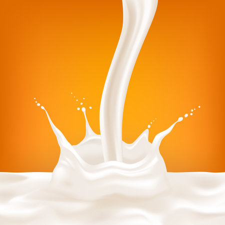 Milk, pour a stream of milk, 3d vector illustrationのイラスト素材