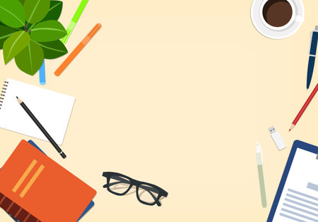 Light desktop with objects, vector illustrationのイラスト素材