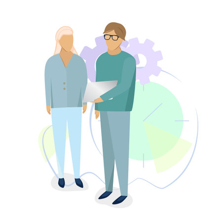 Man woman discussing a project, vector illustrationのイラスト素材
