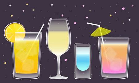A set of drinks at a party, juice wine, vector illustrationのイラスト素材