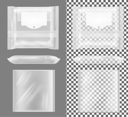 Transparent package with flap for snacks, food, chips, cheese and spices.のイラスト素材